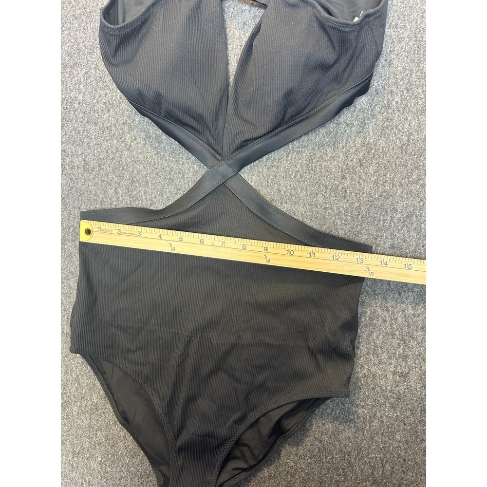 NWT Aerie Ribbed Mix Crossover Cut Out One Piece Swimsuit Black Size Medium Long - Picture 12 of 16